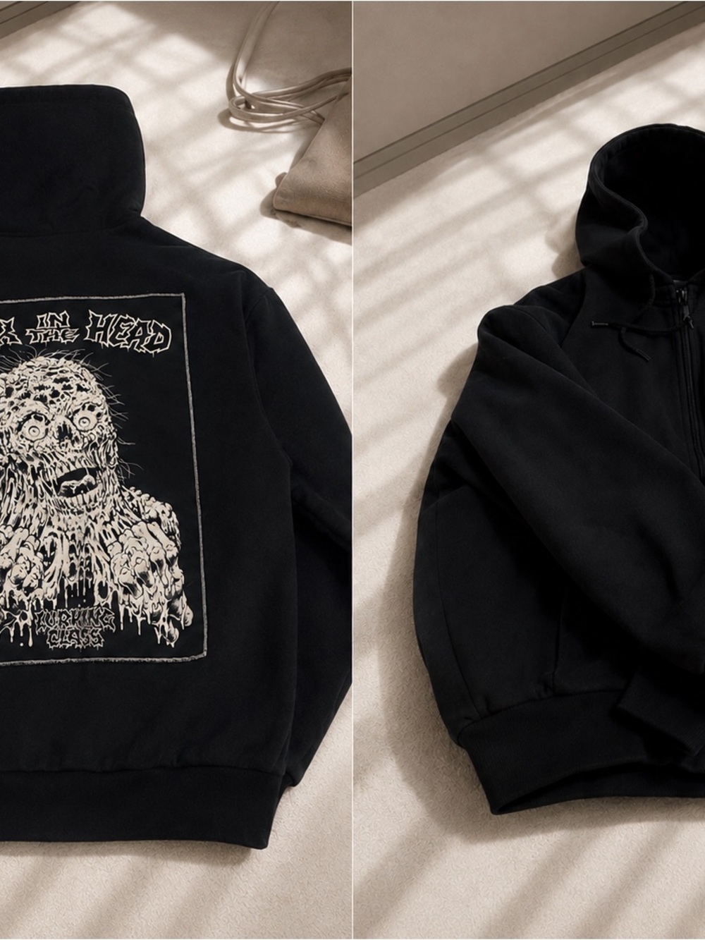 Black Military-Style Zip Hoodie Jacket